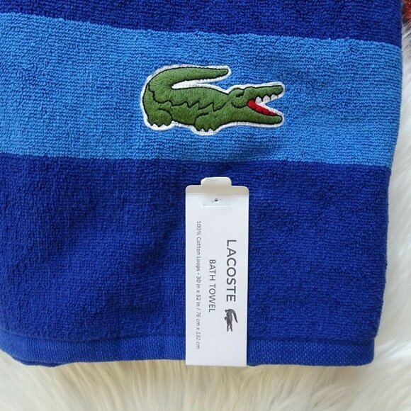 NWT Lacoste Bath Towel Big Crocodile Alligator Logo 30"x52" Blue - Picture 4 of 9